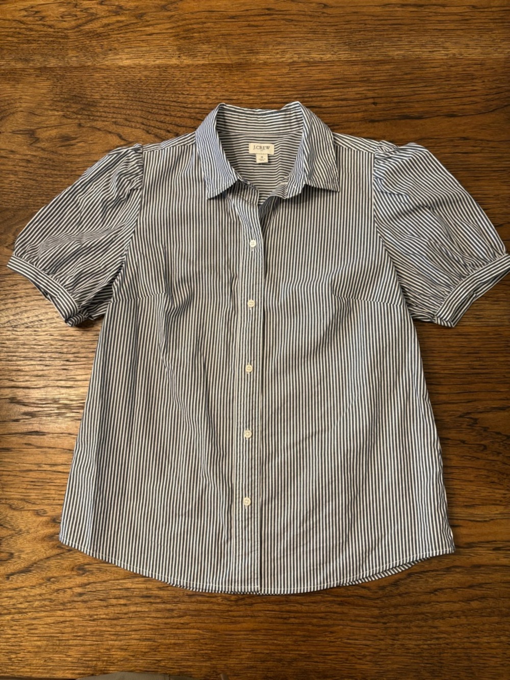 J.Crew Women’s Small Blue White Striped Puff Sleeve Button Down Shirt Stretch - Picture 2 of 10